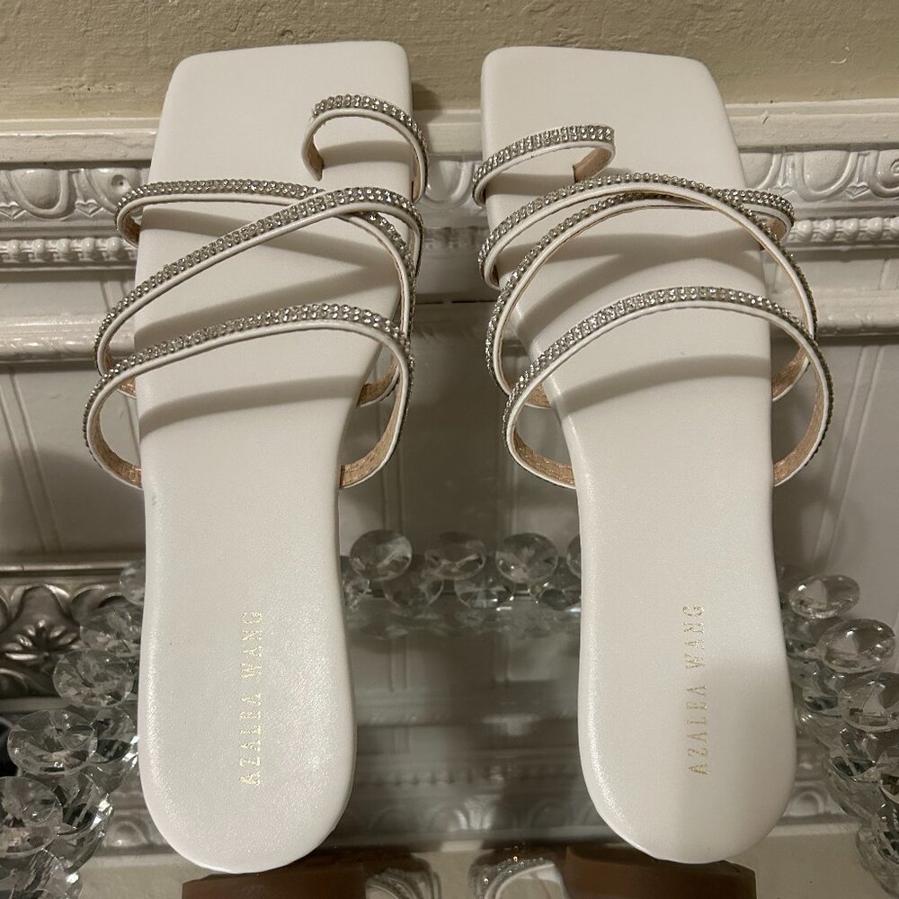 Azalea Wang "Last to Leave" Rhinestone Flat Sandal - White - Size 7.5